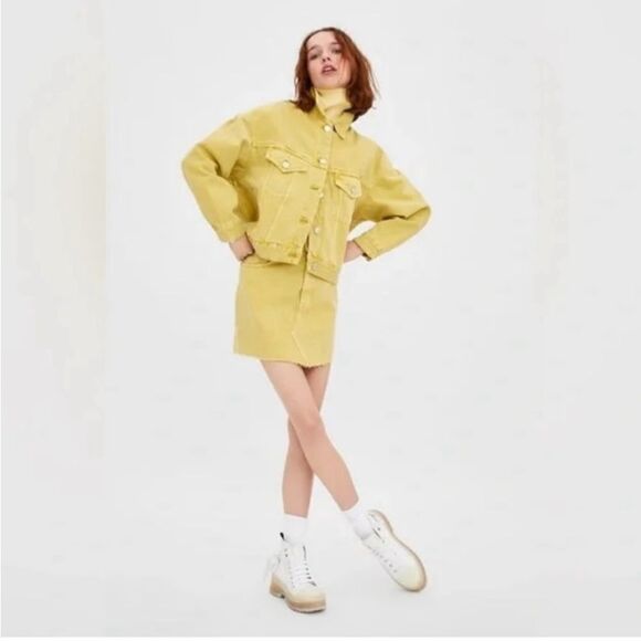 Zara Yellow Mustard Denim jean skirt and jacket set - Picture 1 of 15